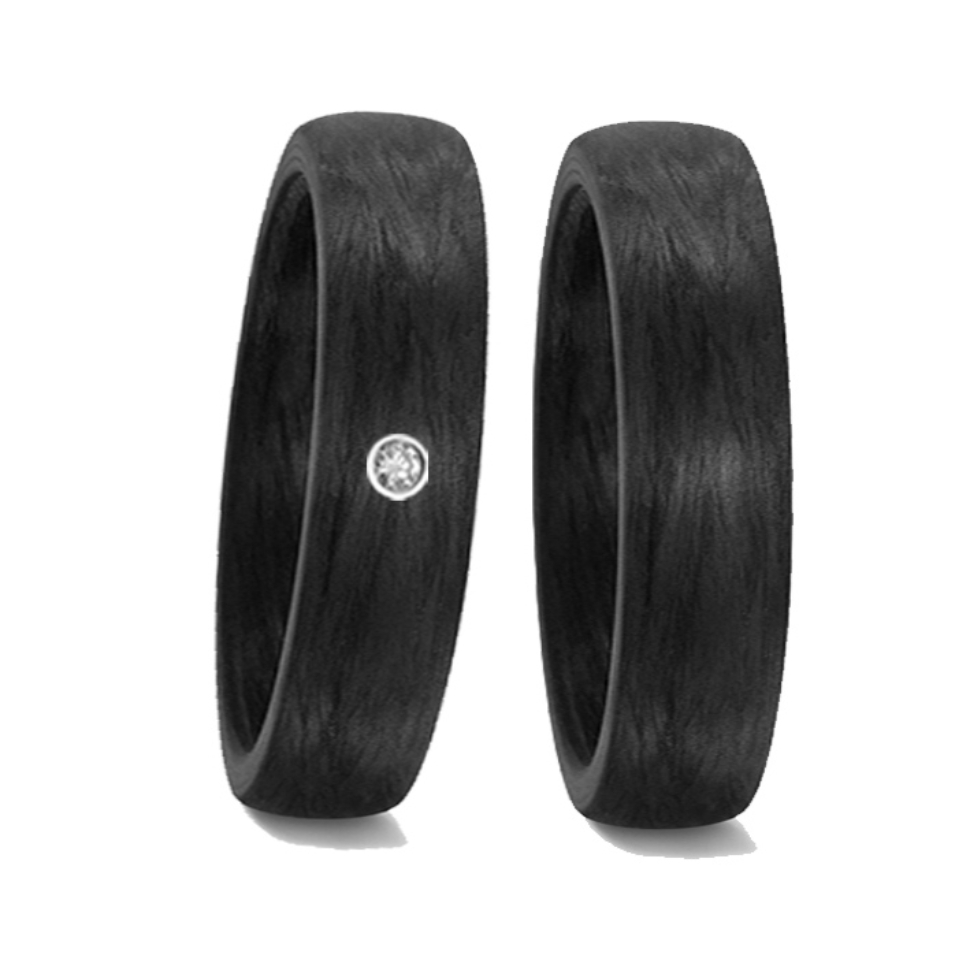 Alianzas de boda de carbono negro FIONA de 5 mm con diamante