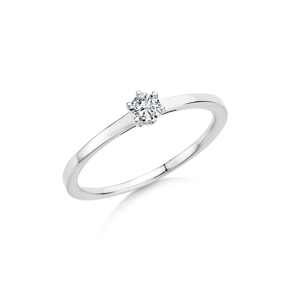 Anillo de compromiso clásico de oro blanco con diamante y seis garras