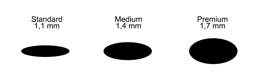 Grosores de alianza: standard 1,1 mm, medium 1,4 mm y premium 1,7 mm